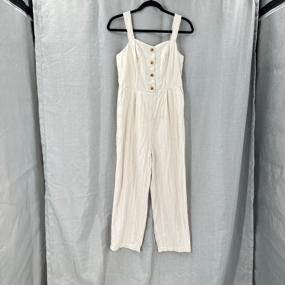 Old Navy Pants - Linen Blend Button Front Wide Leg Jumpsuit Small Smocked Back Strappy Cream